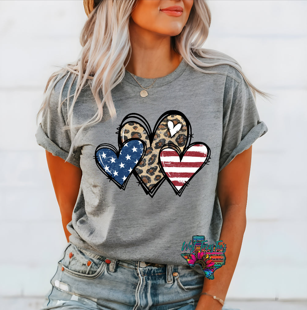 American Flag & Leopard Hearts
