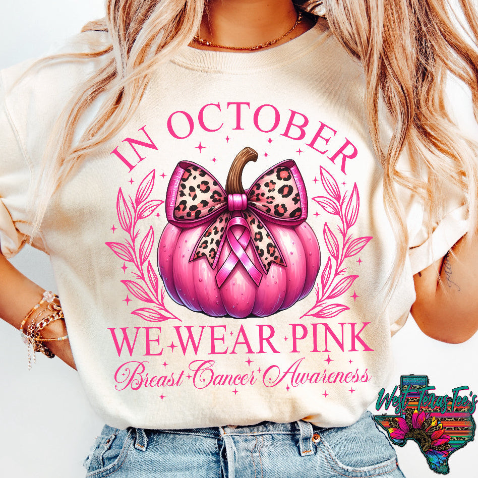 In October We Wear Pink Pumpkin Leopard Bow