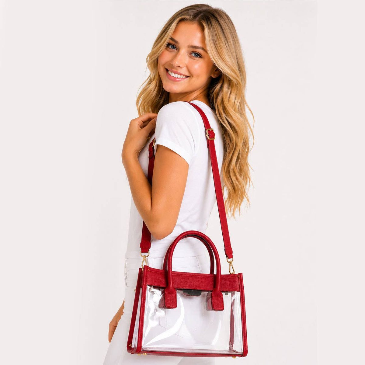 Color Trim Clear Hand Bag