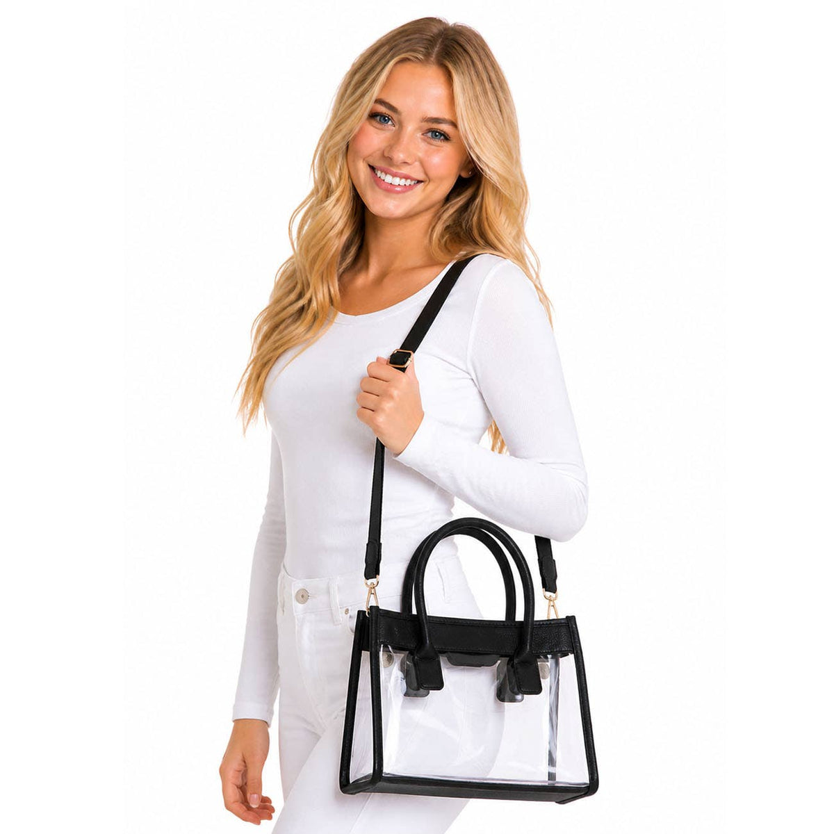 Color Trim Clear Hand Bag