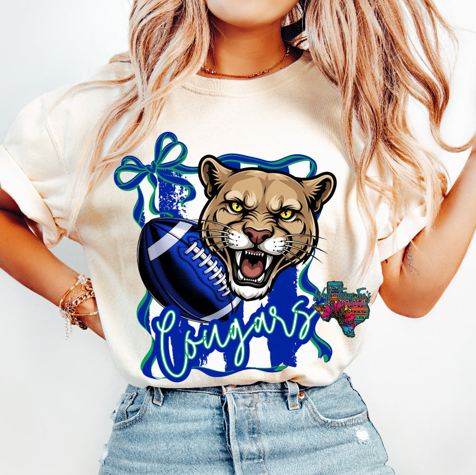 Cougars Football Striped Bow Tee