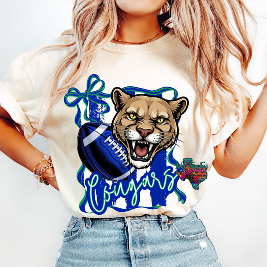 Cougars Football Striped Bow Tee