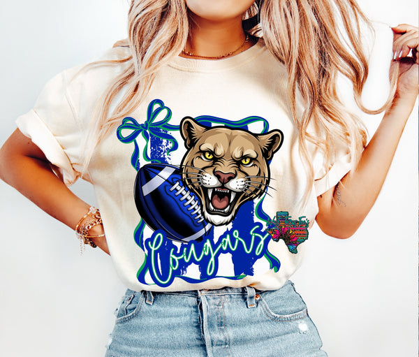 Cougars Football Striped Bow Tee