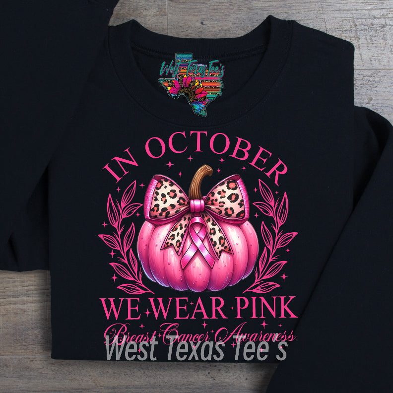 In October We Wear Pink Pumpkin Leopard Bow