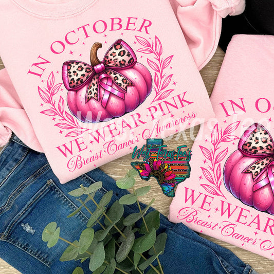In October We Wear Pink Pumpkin Leopard Bow