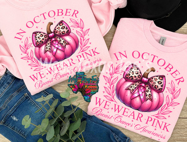 In October We Wear Pink Pumpkin Leopard Bow