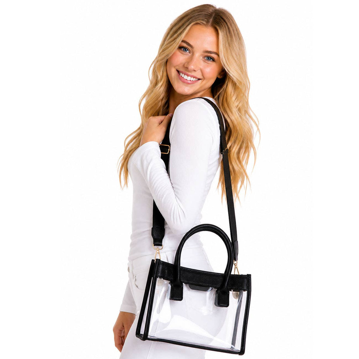 Color Trim Clear Hand Bag