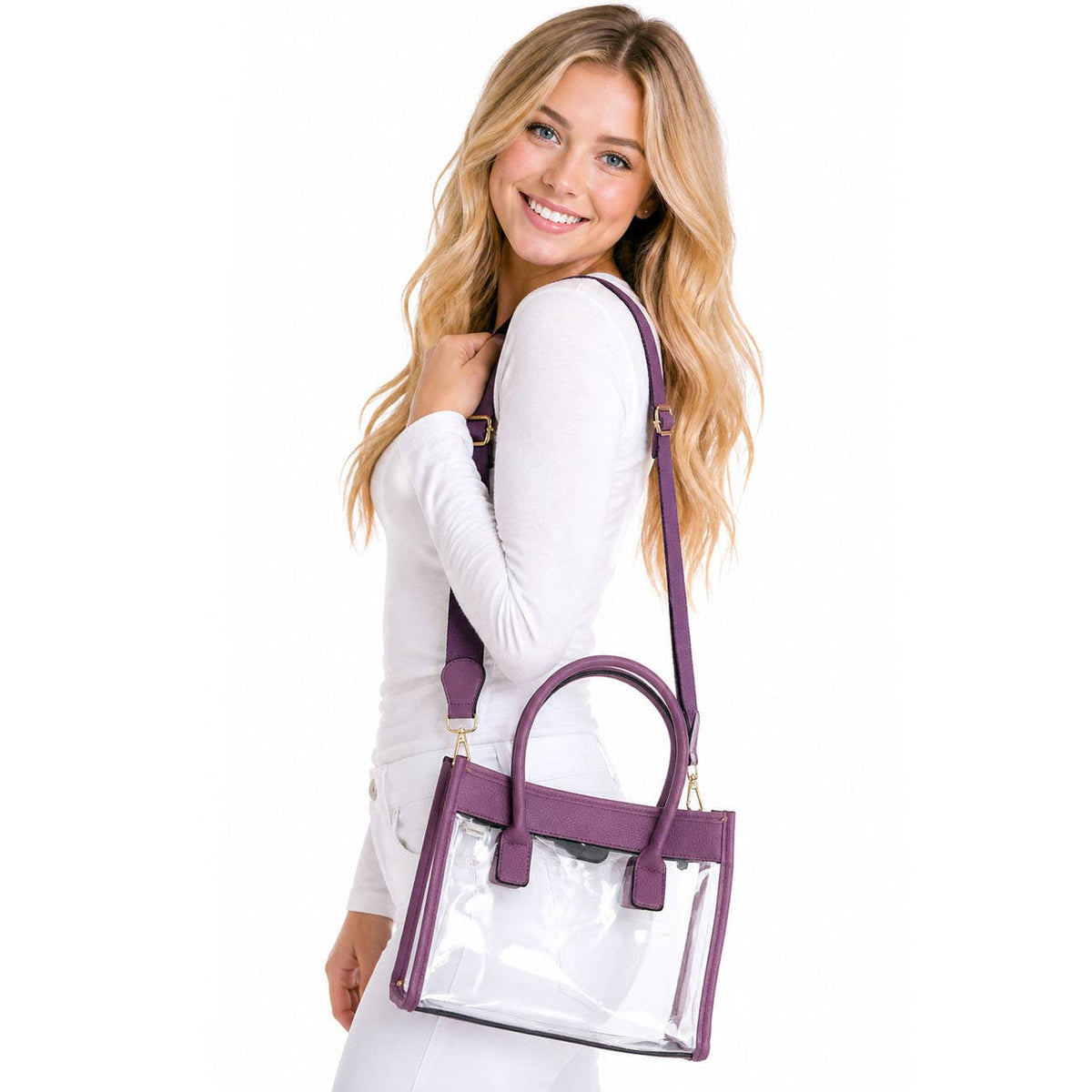 Color Trim Clear Hand Bag