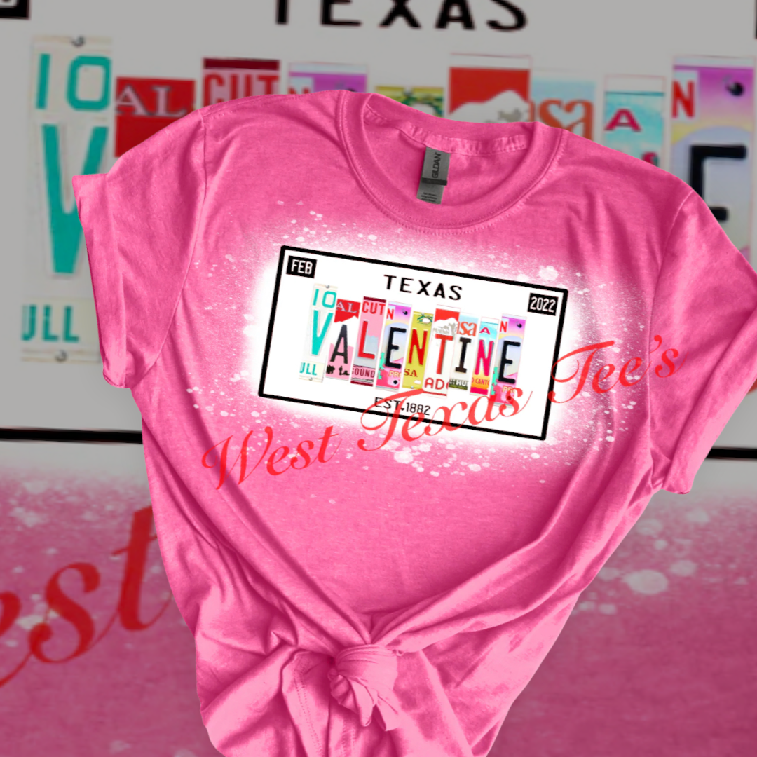 VALENTINE TEXAS LICENSE PLATE Bleached Tee