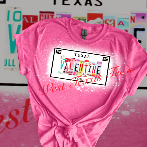VALENTINE TEXAS LICENSE PLATE Bleached Tee