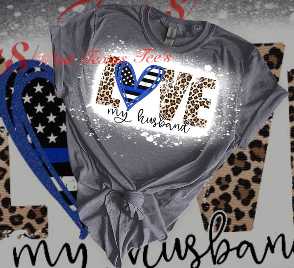 Police-LOVE my husband cheetah tee